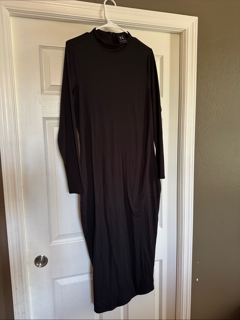 naked wardrobe Black Long-Sleeve Mock Neck Midi Dress